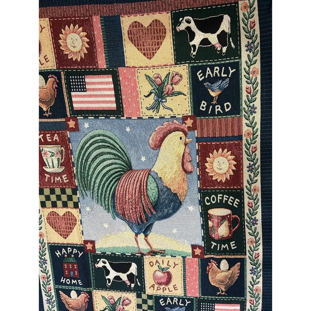 Coco Dowley Rise & Shine Americana Rooster Tapestry Blanket Farmhouse